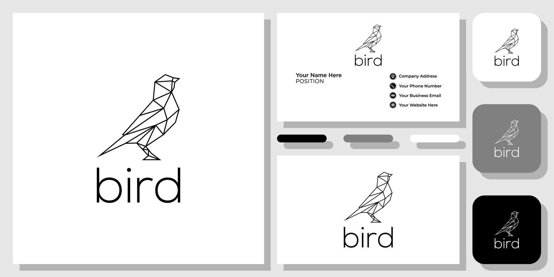 Bird Origami line paper technology modern sketch with business card template vector