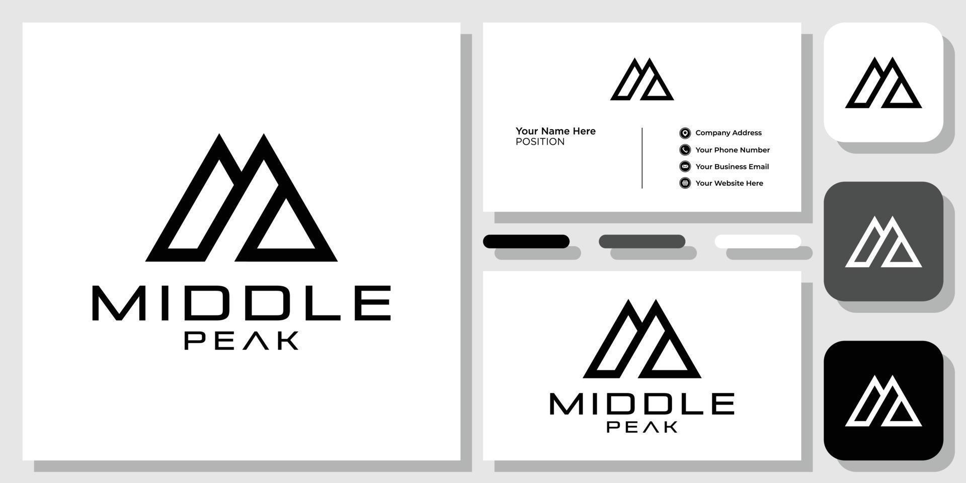 Middle Peak bold outline clean simple mountain shape with business card template vector