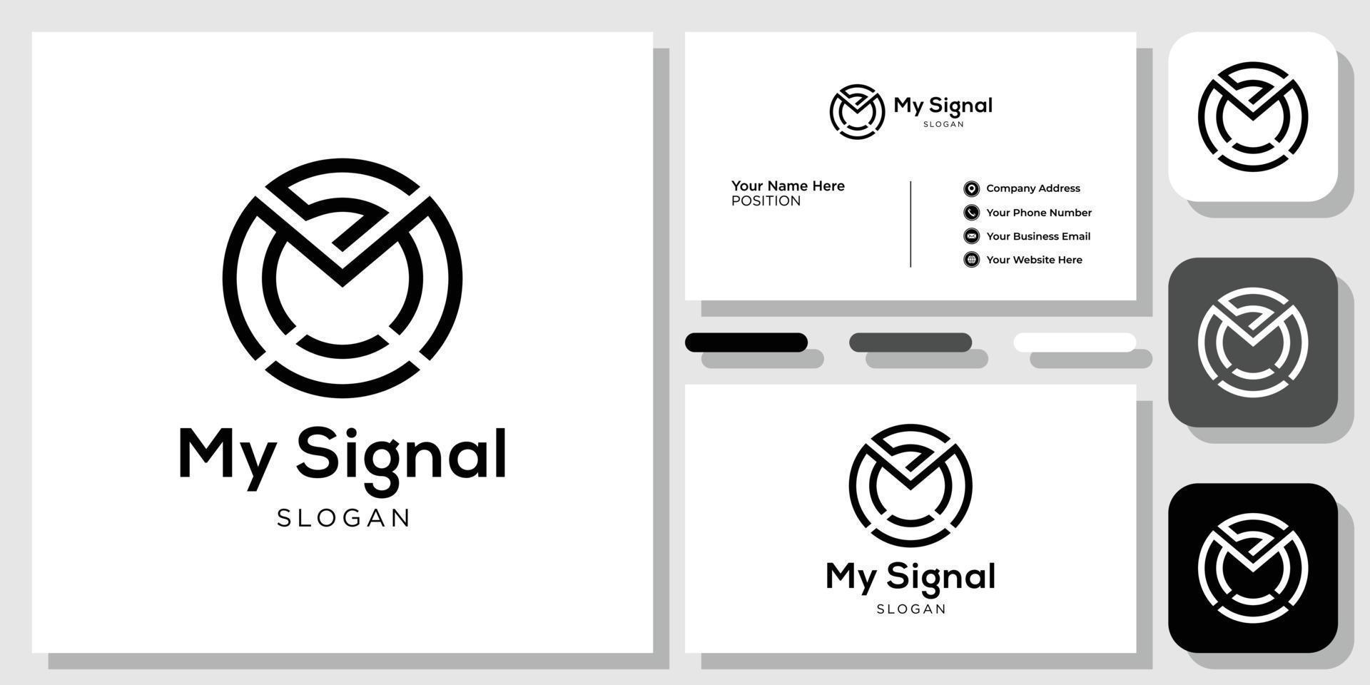 las iniciales de mi círculo de señal agitan la creatividad de internet con la plantilla de tarjeta de presentación vector