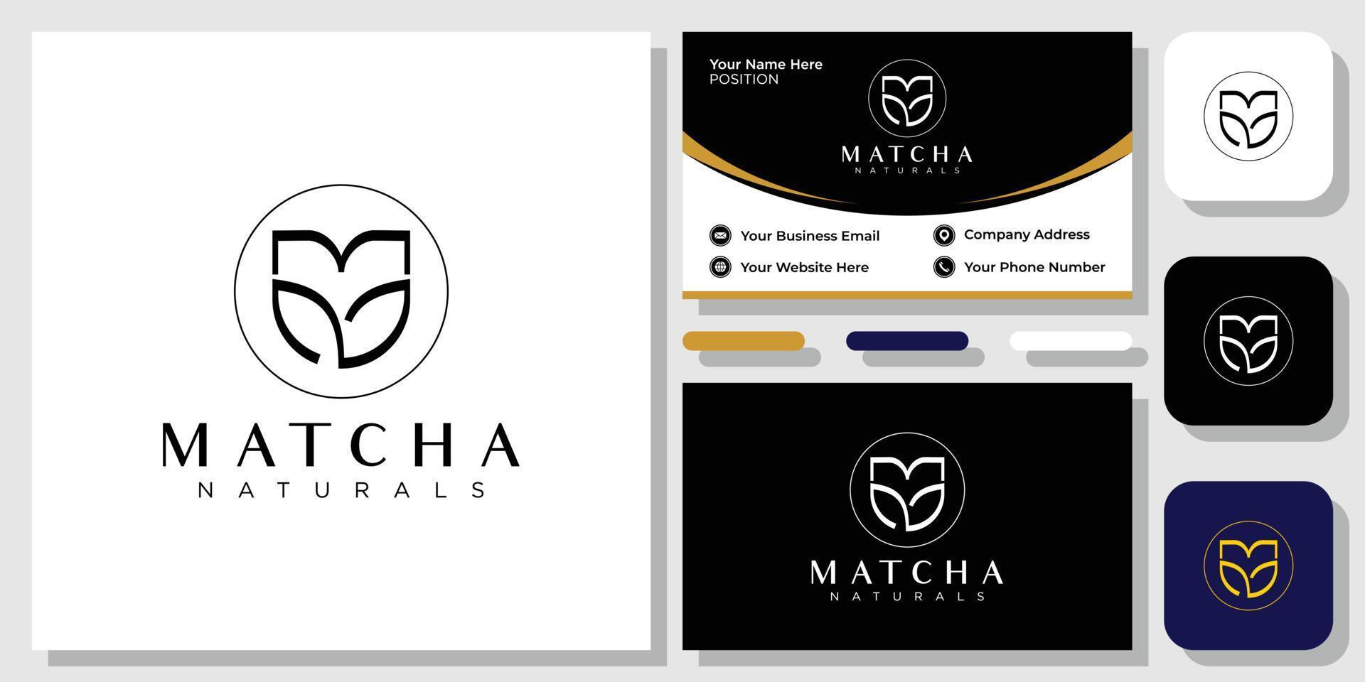 Matcha Naturals symbol graphic flower feminine initials tulip shape with business card template vector