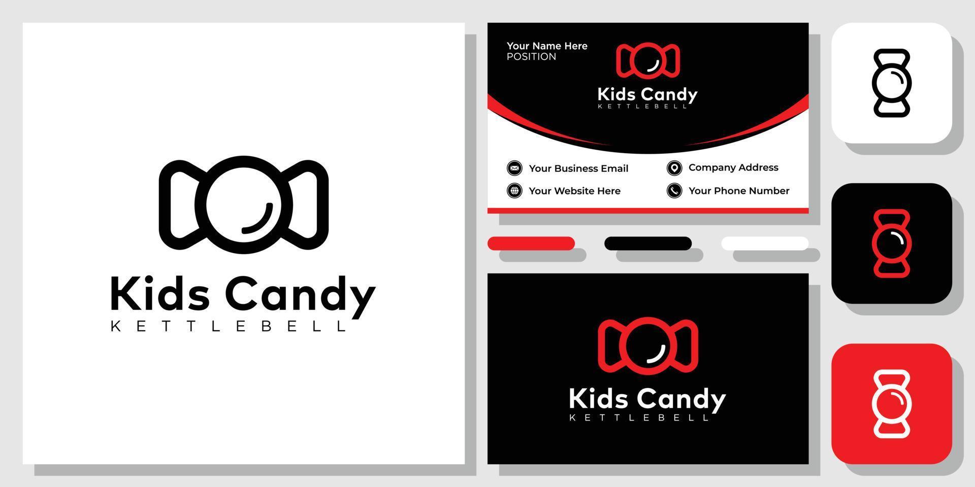 Kids Candy Kettlebell studio gym fitness health training childs with business card template vector