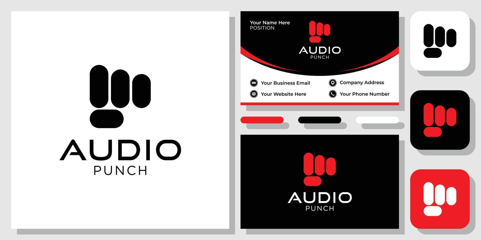 Audio Punch application sound volume smartphone with business card template vector