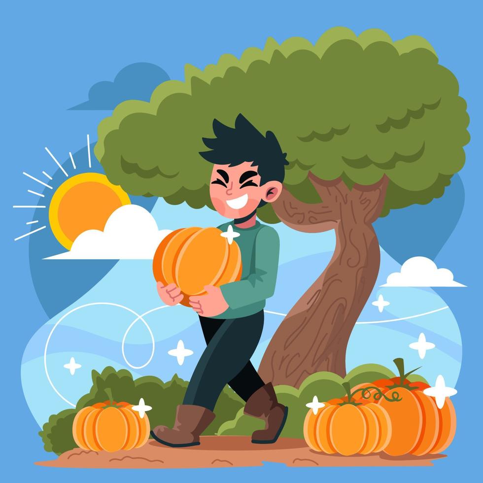 Farmer Picking Pumpkin on The Farm vector