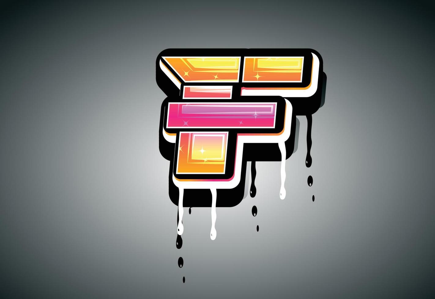 Graffiti de letras 3d f con efecto de goteo. vector