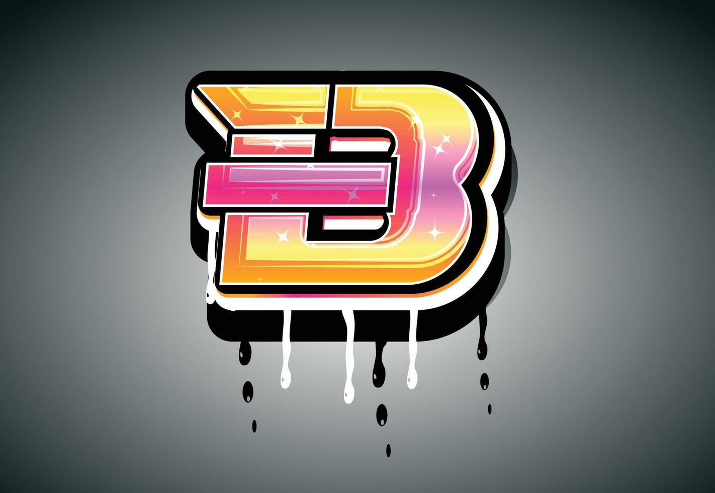 3D B Letter graffiti with drip effect vector