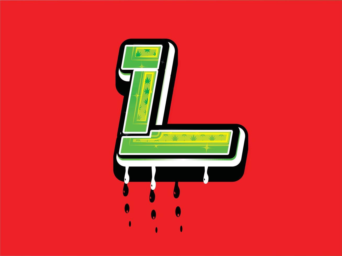 Cannabis L Letter with drip effect vector