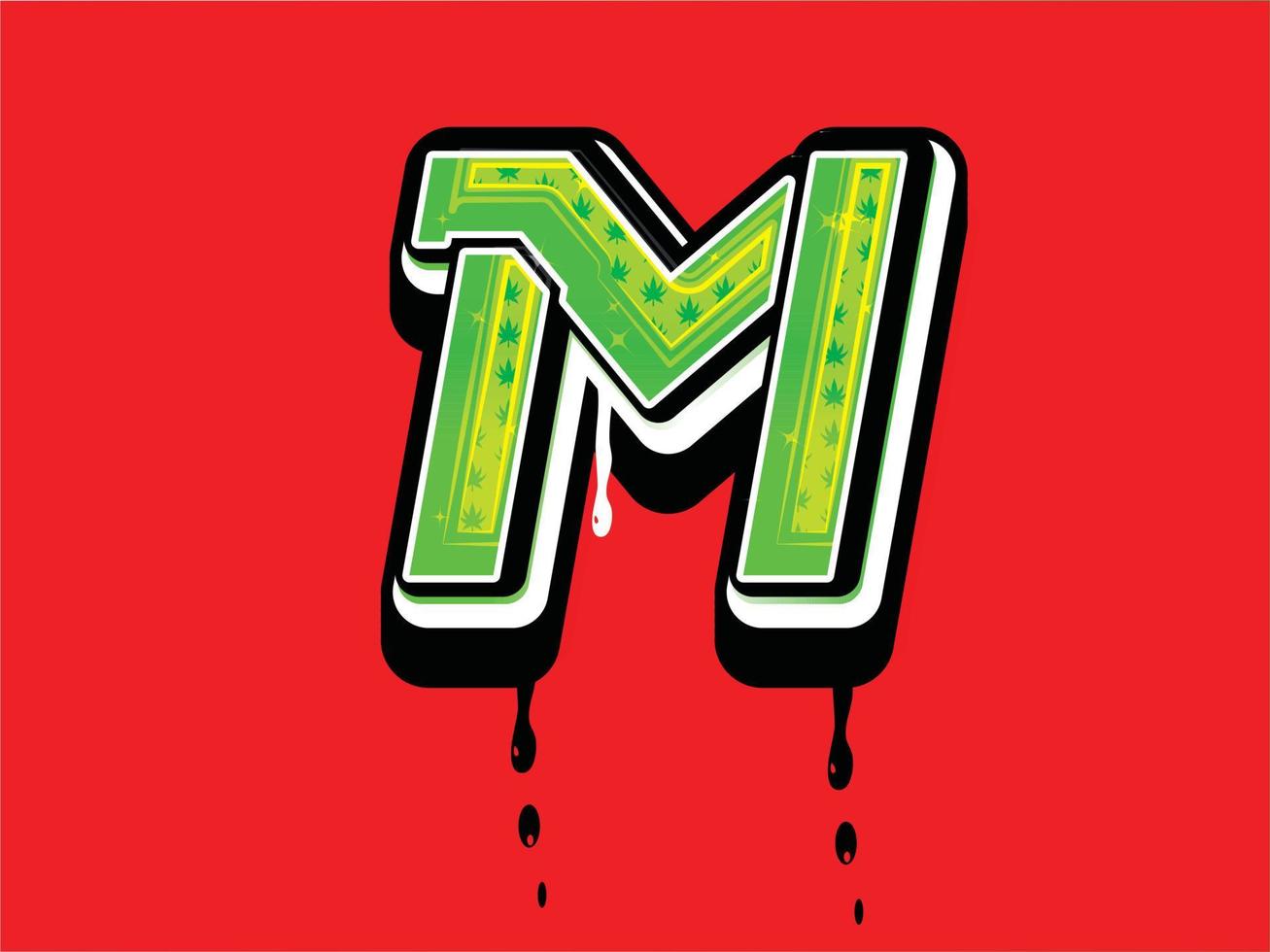 Cannabis M Letter with drip effect vector