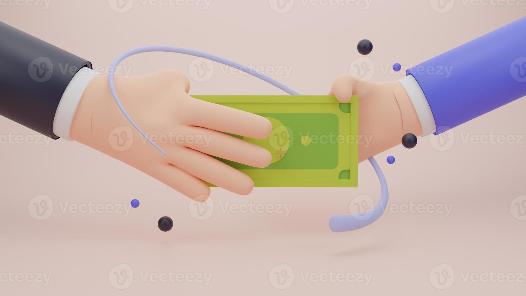 Tug of war, hands of business pulling cash to opposite sides,Business competition concept. fightthing cash,3D Rendering illustration. photo