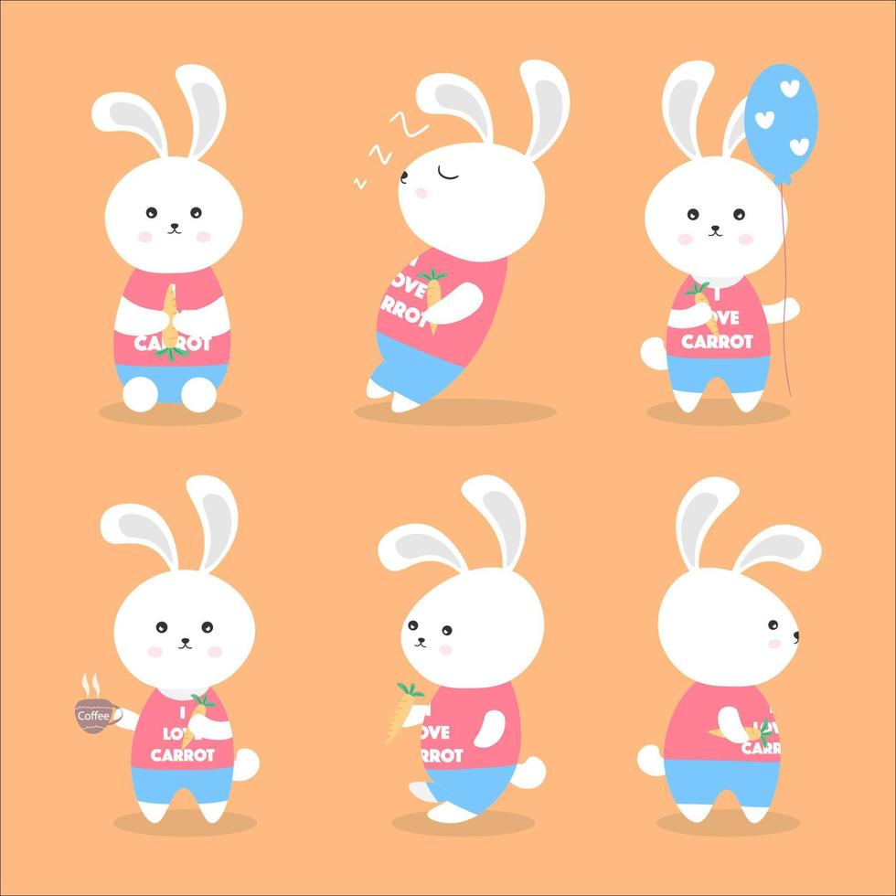 bunny character pose set collection vector design