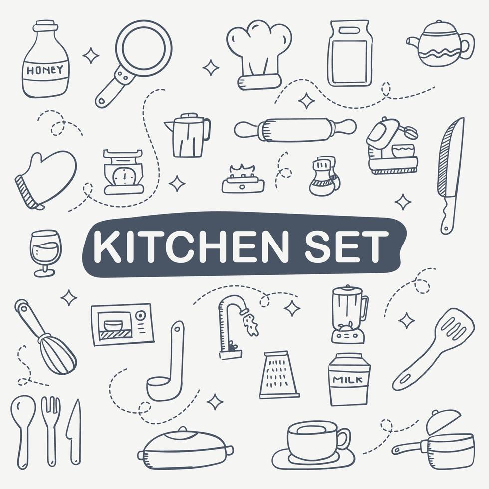 Kitchen set line art design vector