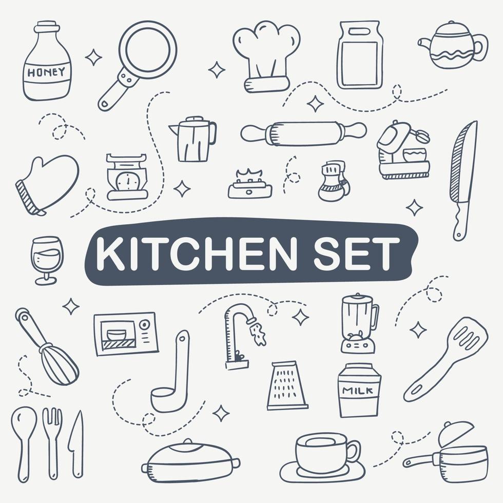 Kitchen set line art design vector