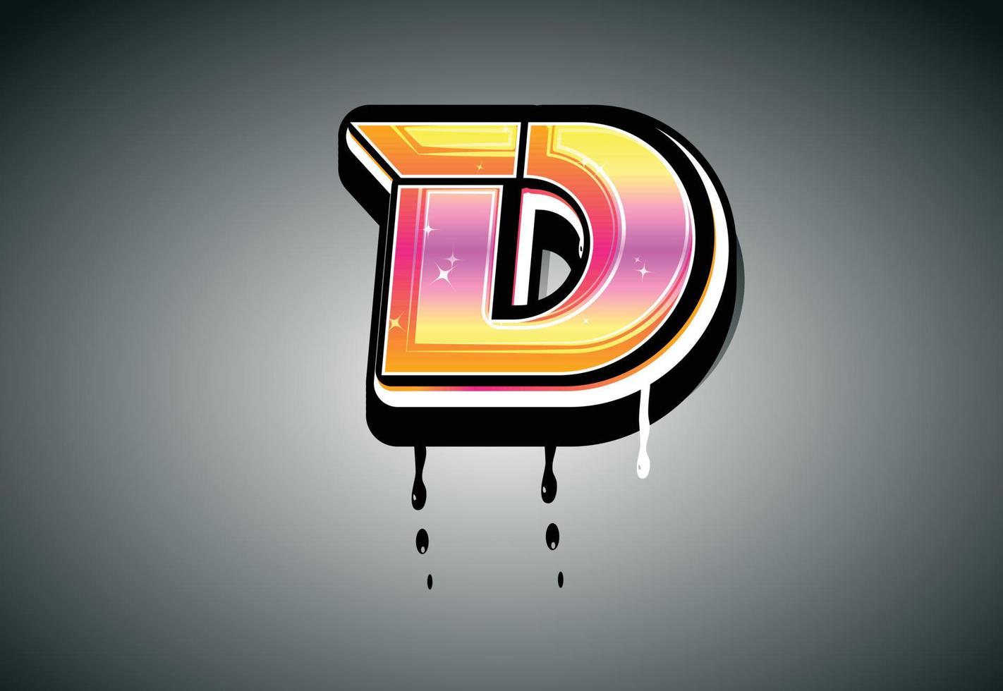 3D D Letter graffiti with drip effect vector