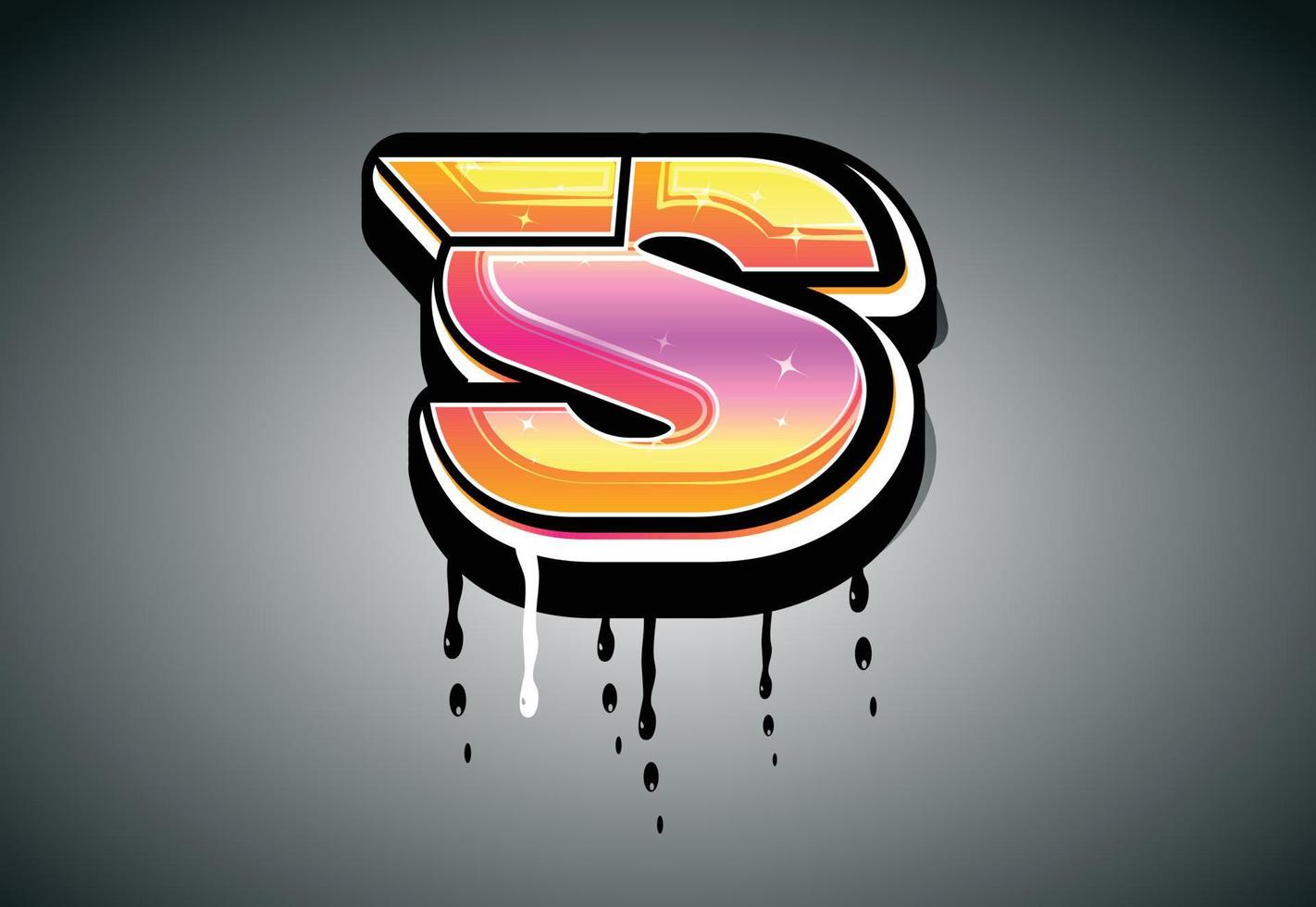 3D S Letter graffiti with drip effect vector