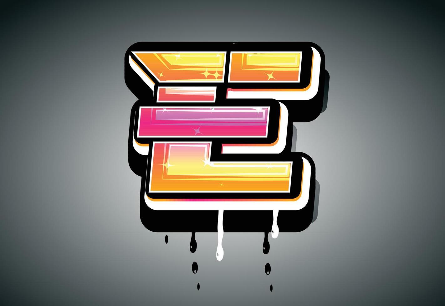 3D E Letter graffiti with drip effect vector