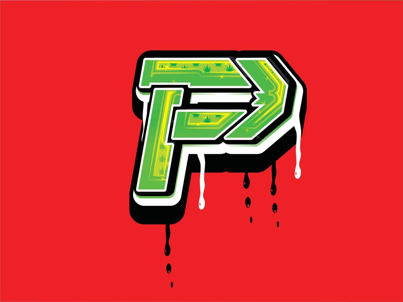 Cannabis P Letter with drip effect vector