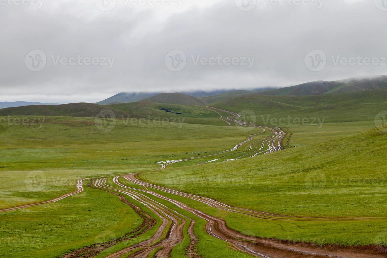 Multi-lane dirt road in Mongolia photo