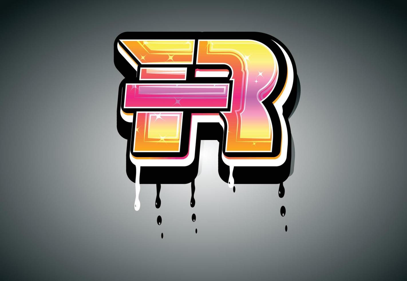 3D R Letter graffiti with drip effect vector