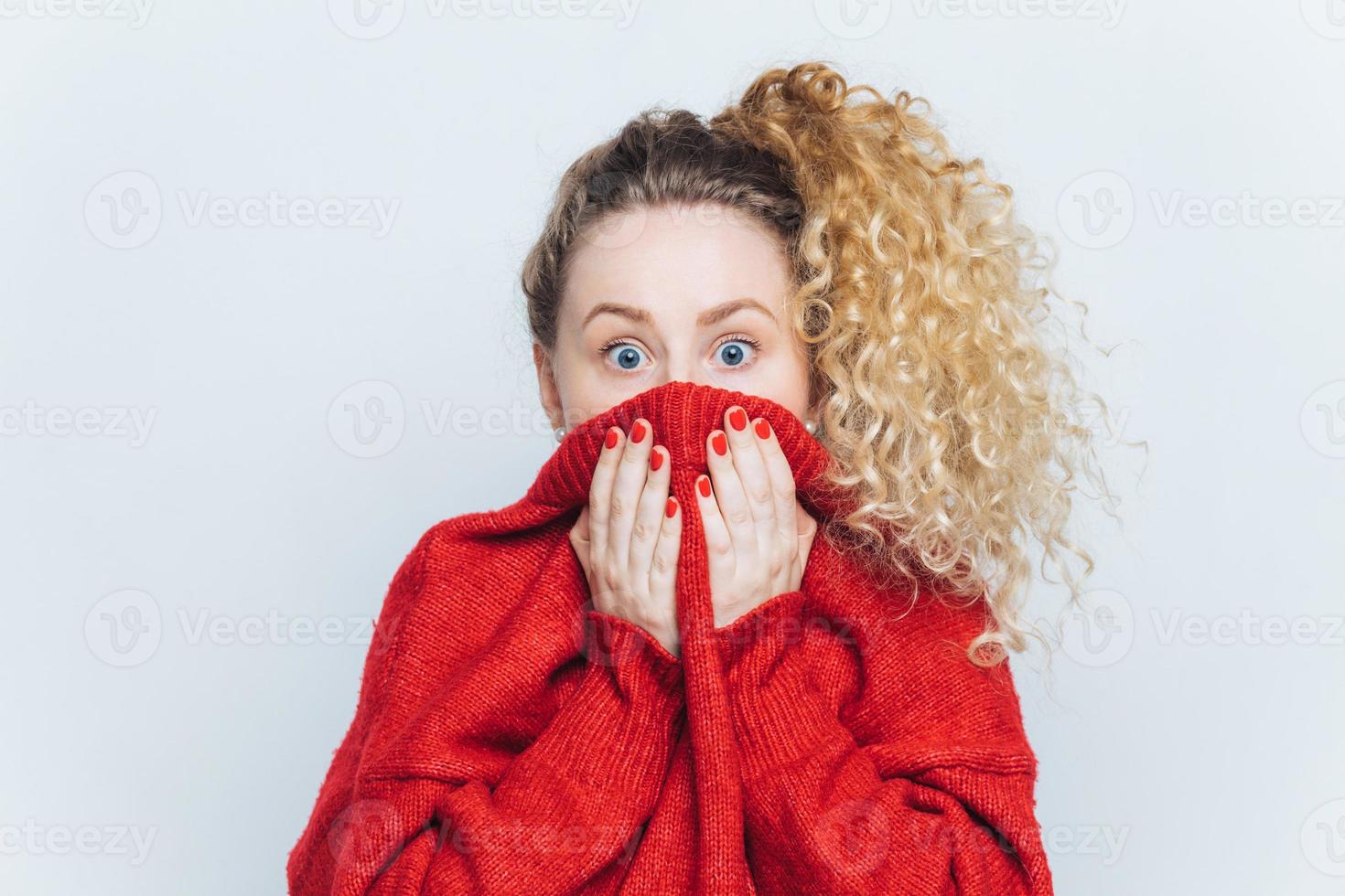 Scared Face Of Women On White Background Stock Photo, Picture and