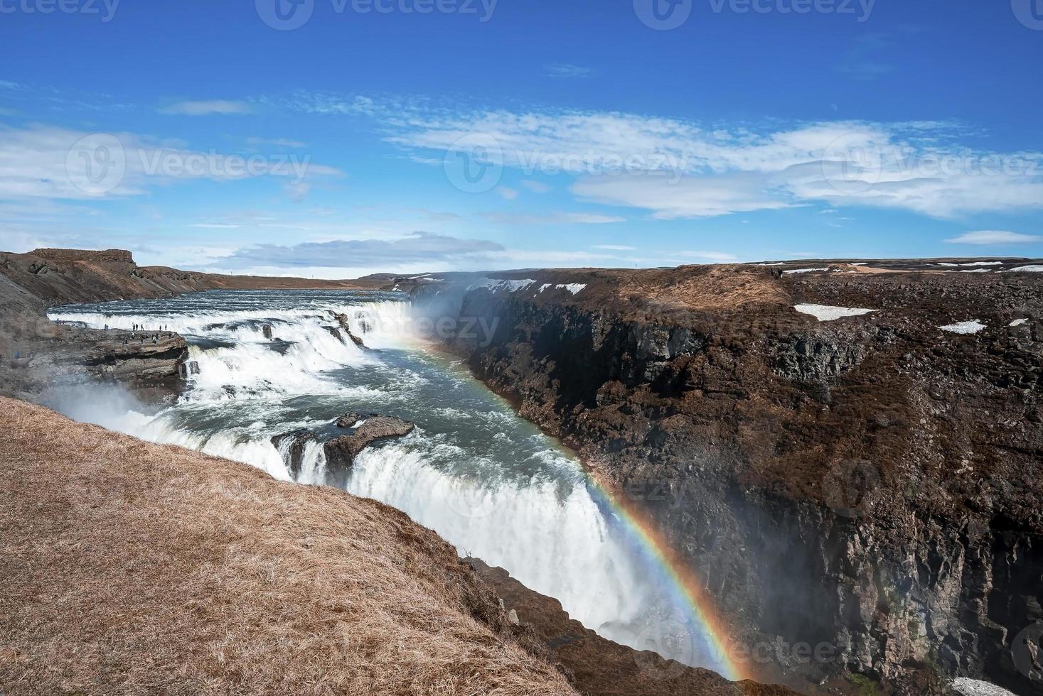 Scenic cascades of Gullfoss waterfall in Golden Circle against blue sky photo
