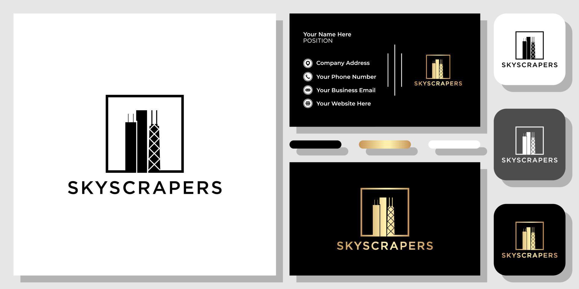 Skyscrapers building luxury with business card template vector