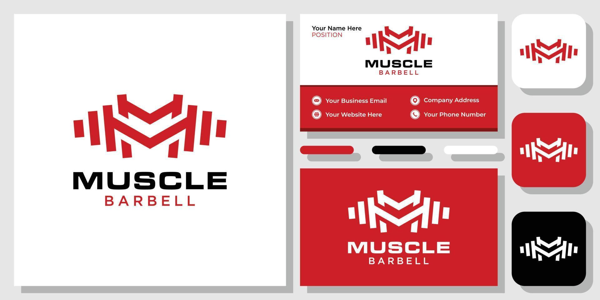 Muscle Barbell gym bodybuilding training strength increase healthy energy with business card template vector