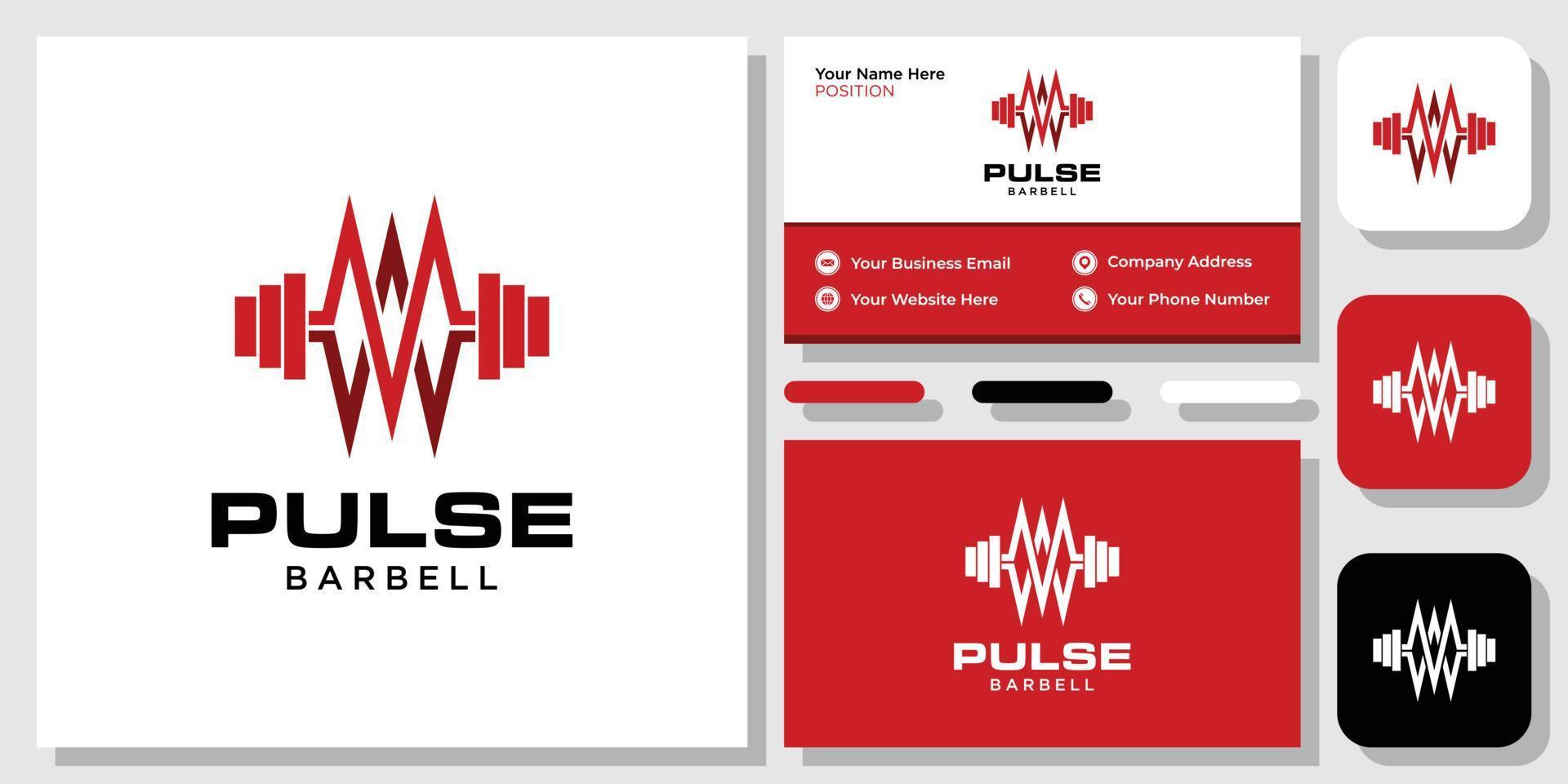 Pulse Barbell healthy heartbeat gym training physical with business card template vector