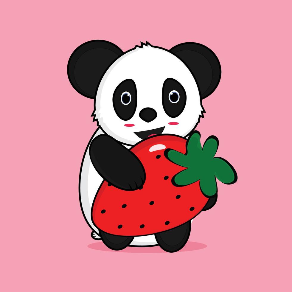 vector cute panda hugging strawberry