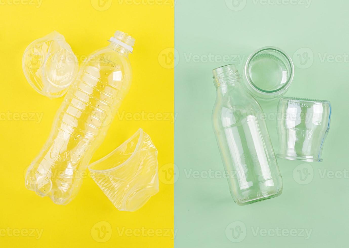 Sorting household waste for recycling. Recycling garbage concept. Top view photo