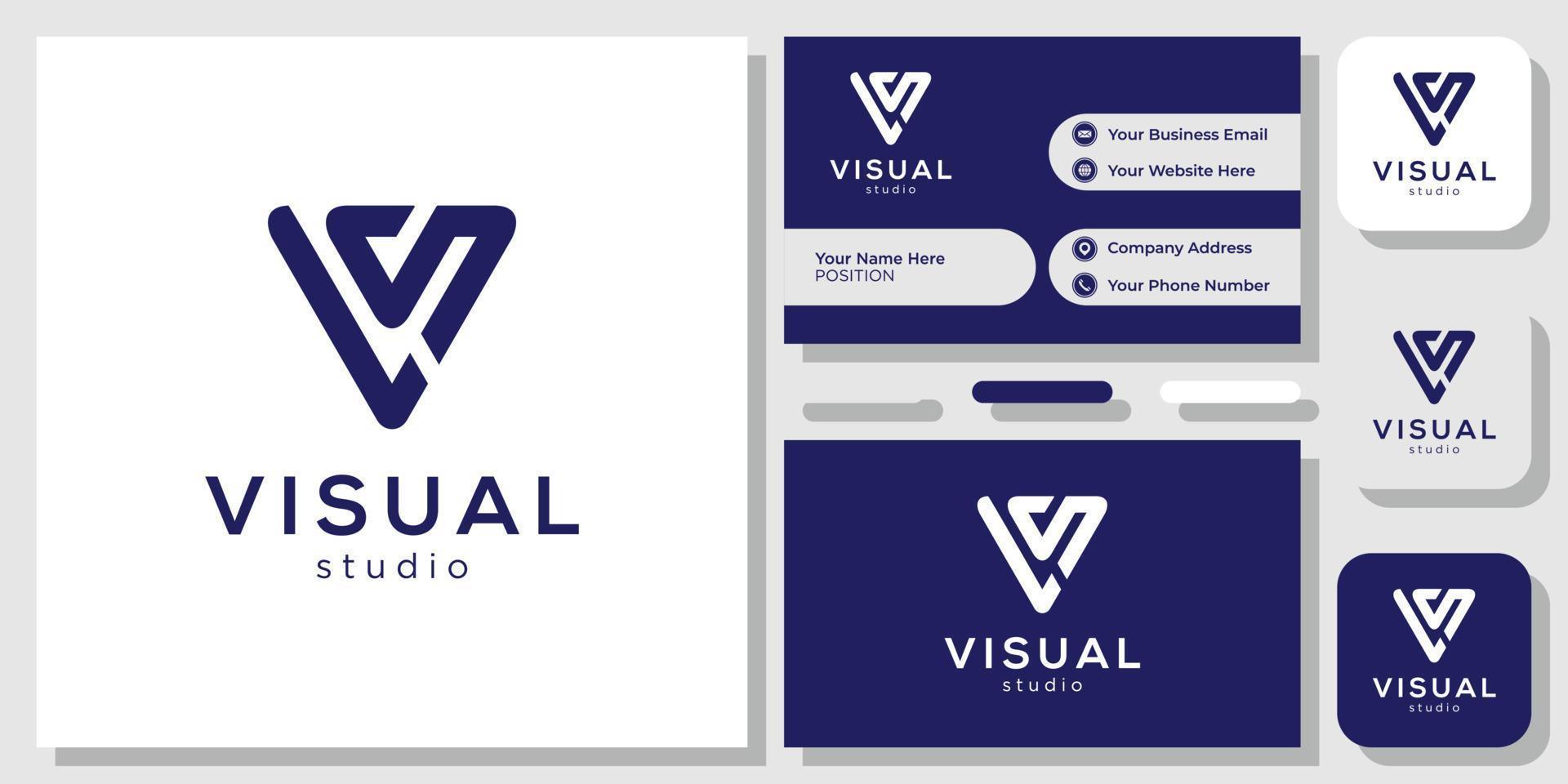 Visual Studio capital initials font clean creative with business card template vector