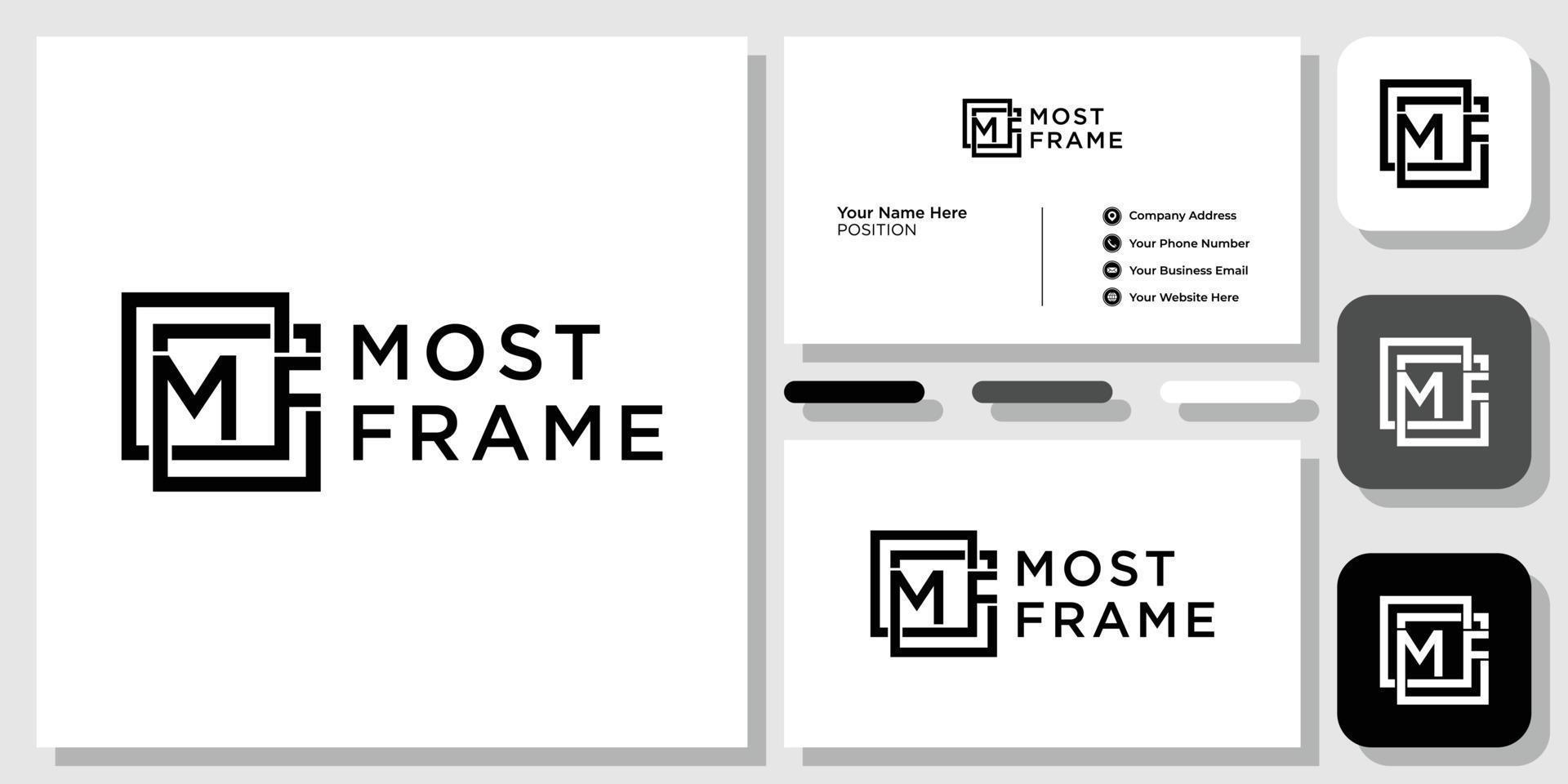 Most Frame initials font modern interiors with business card template vector