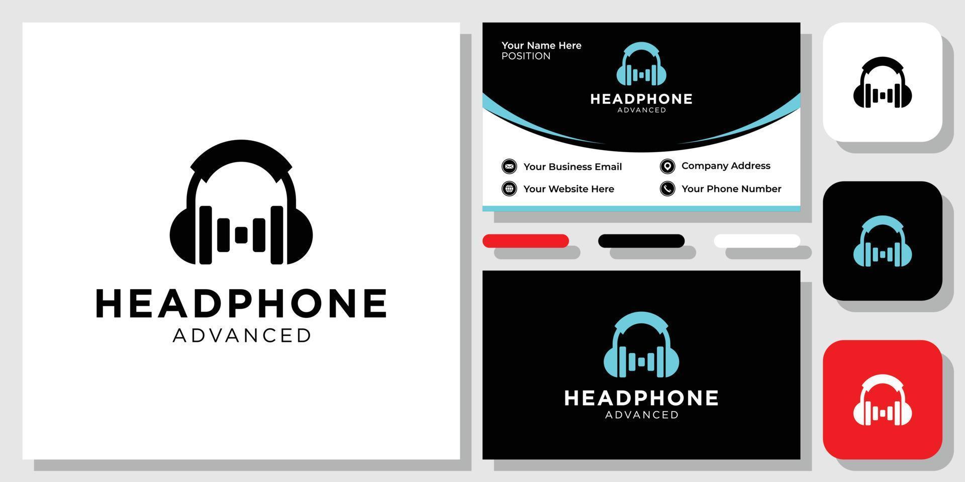 Headphone Advanced earphone portable wireless with business card template vector