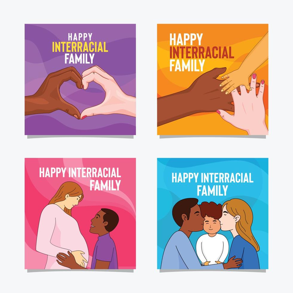 Happy Interracial Family Social Media vector