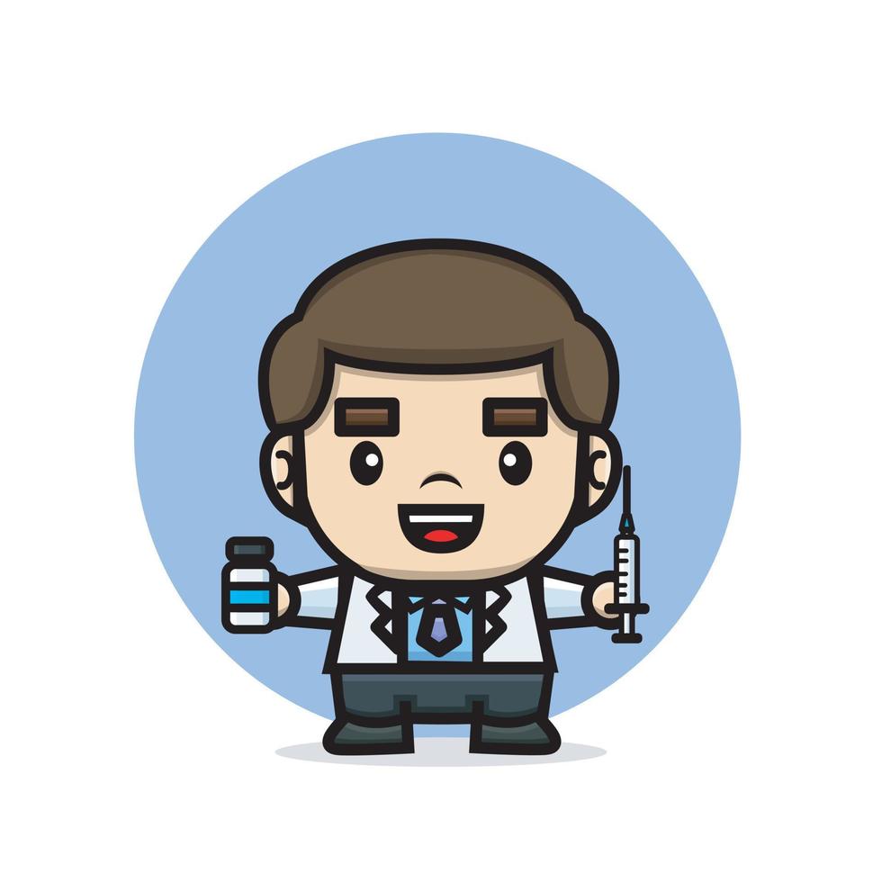 cute doctor holding injection and Vaccine Bottle vector