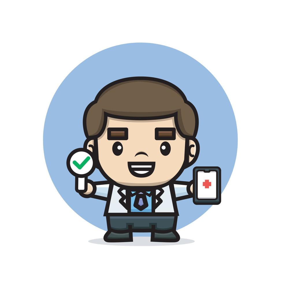 cute doctor holding phone and approved sign vector