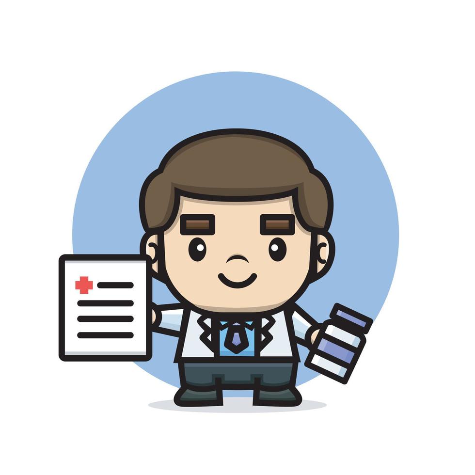 cute doctor holding medicine recipe and bottle vector