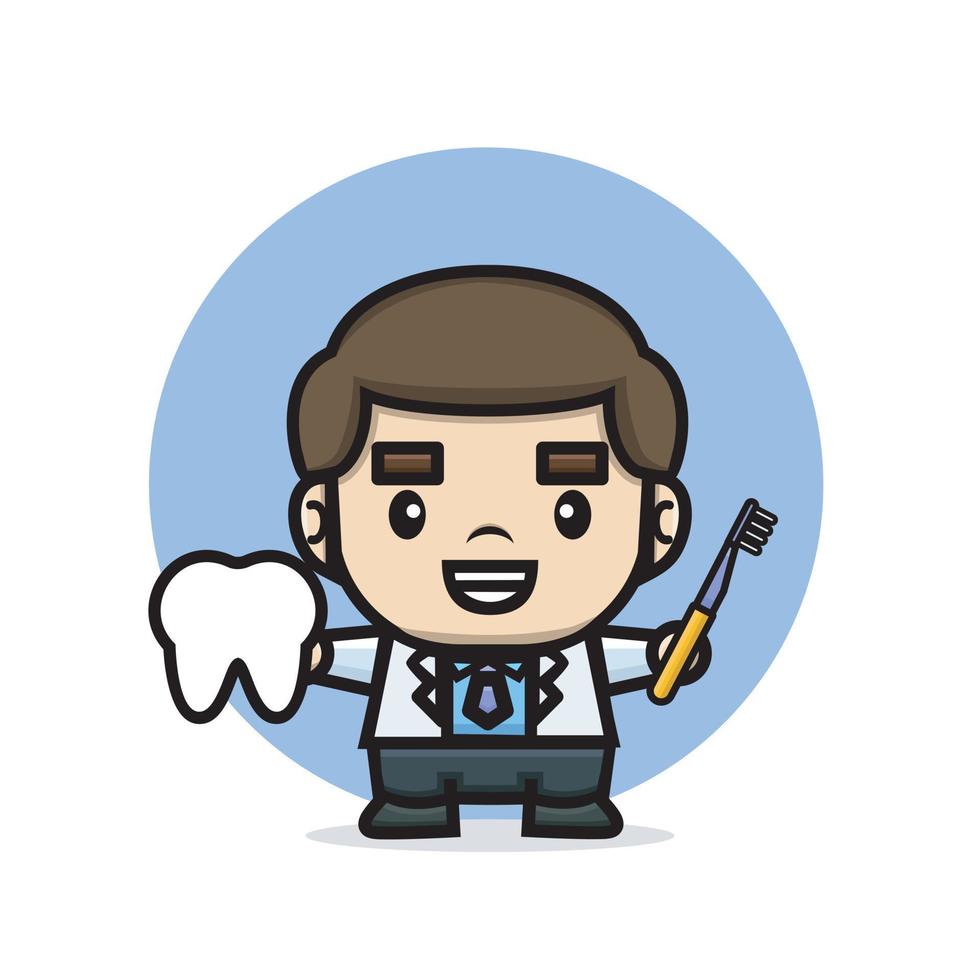 cute doctor holding tooth and toothbrush vector