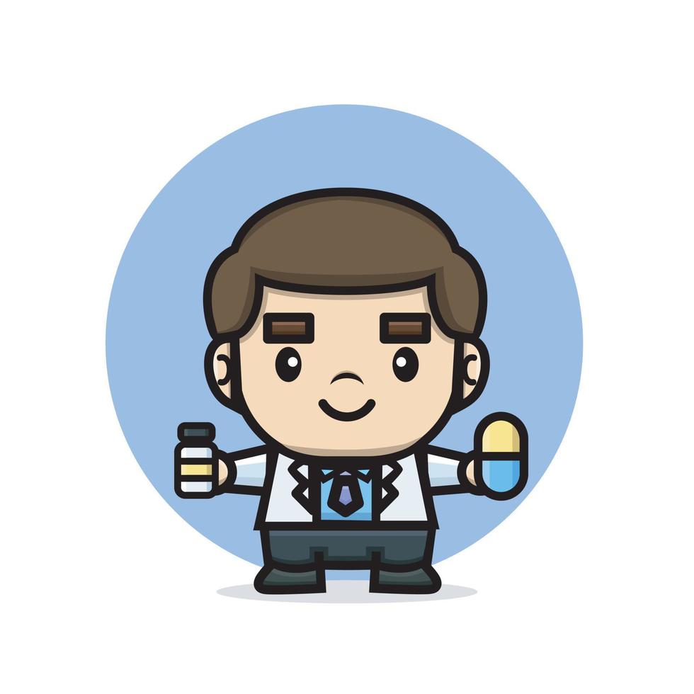 cute doctor holding pill and bottle vector