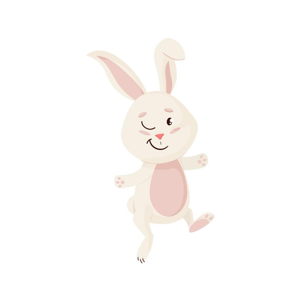 Bunny Character. Winks and Smile Funny, Happy Easter Cartoon Rabbit. vector