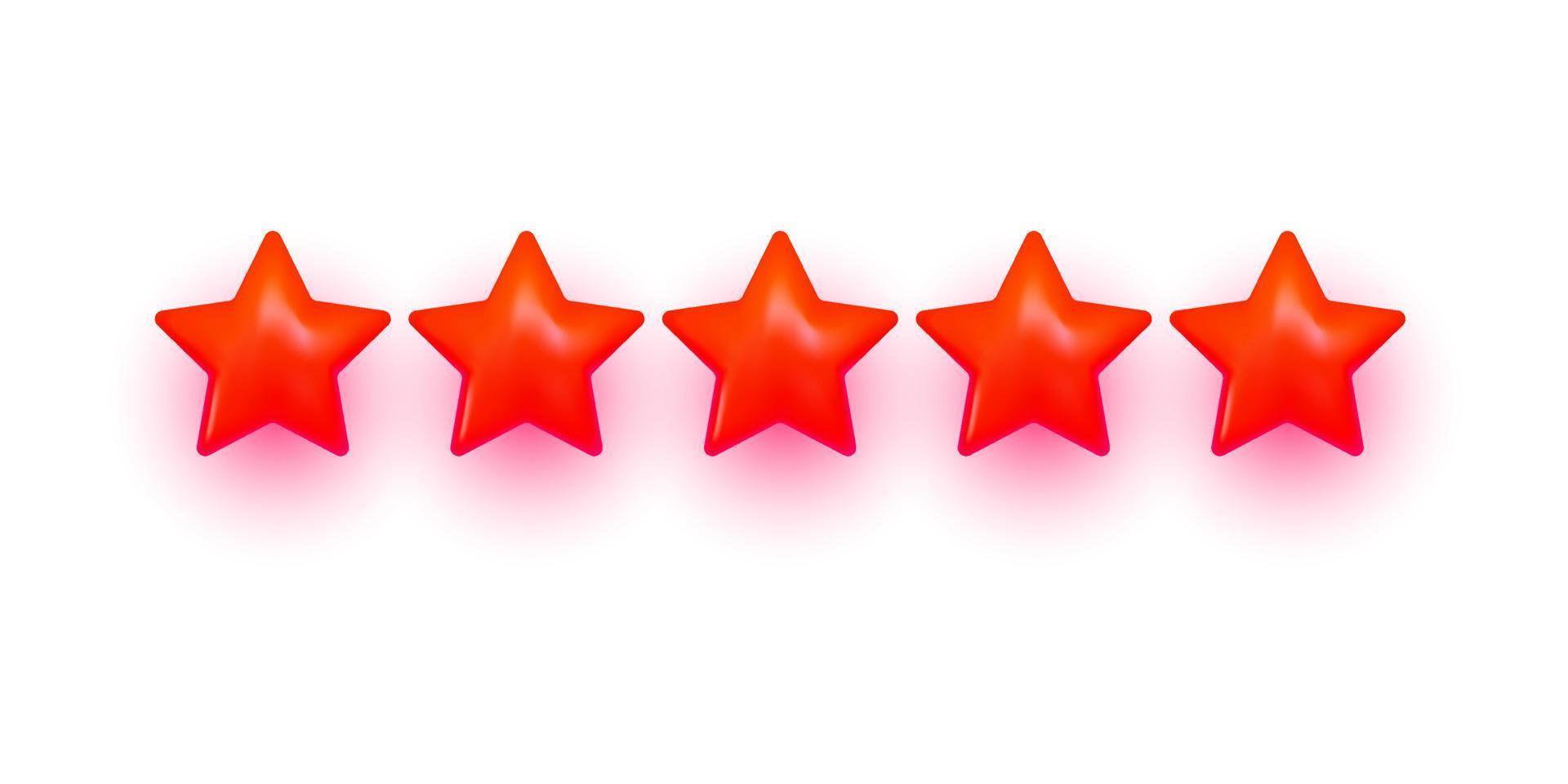 Five stars, glossy red color. Realistic 3d design of the object. Vector