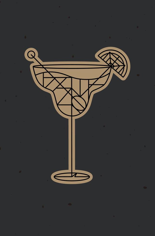 Art deco cocktail margarita drawing in line style on dark background vector