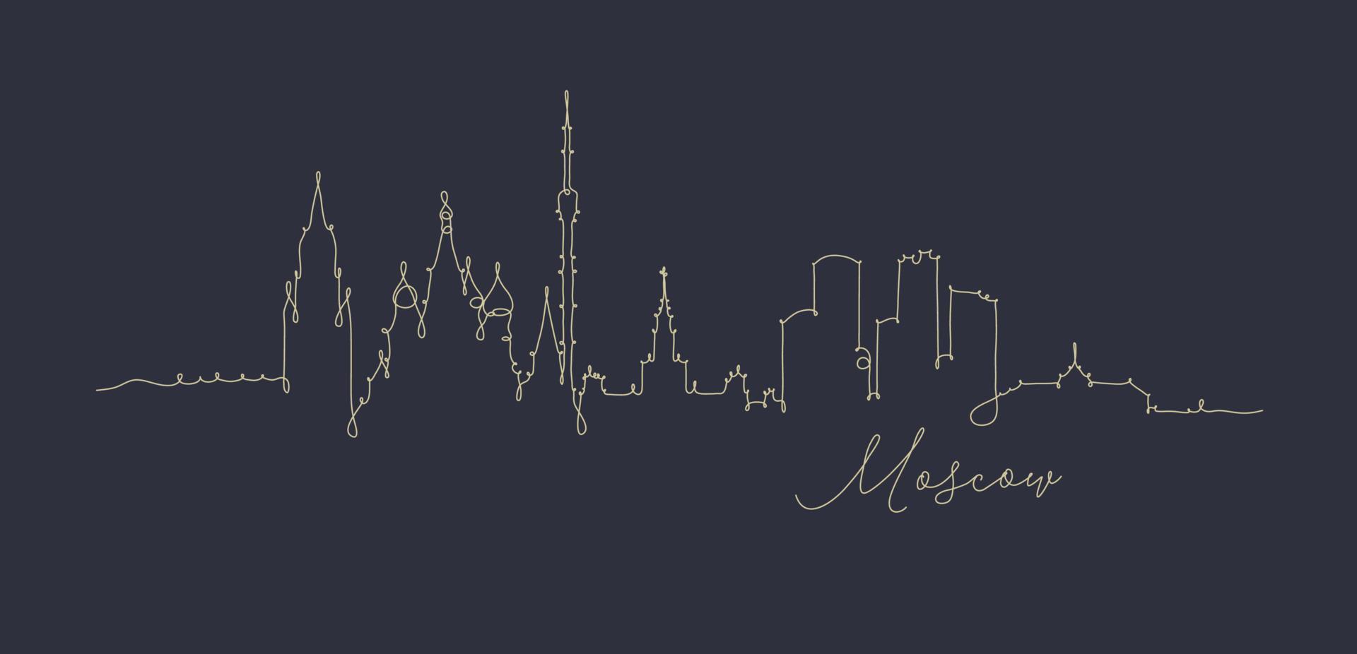 City silhouette moscow in pen line style drawing with beige lines on dark blue background vector