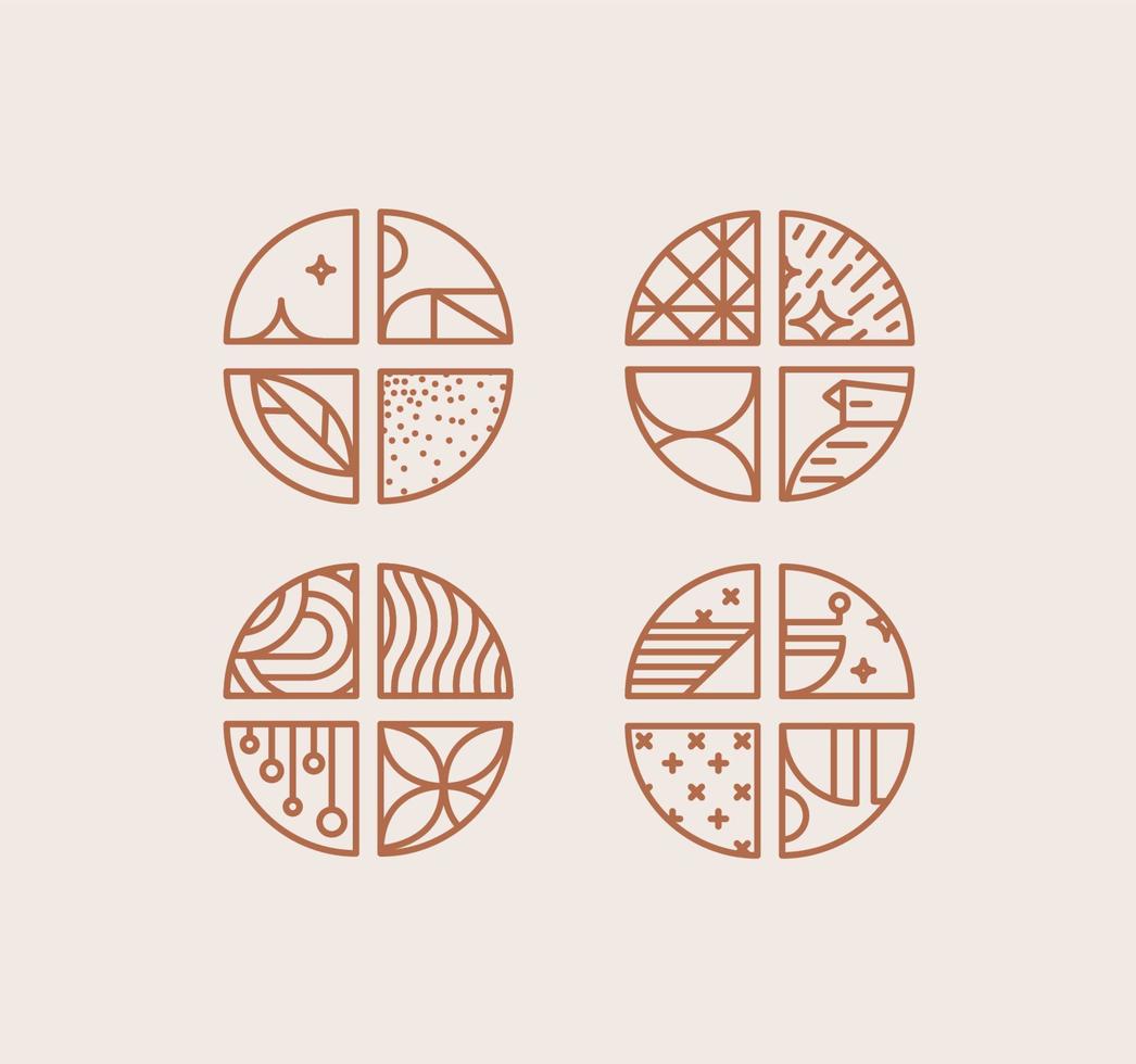 conjunto de creativos chevrones de café art deco moderno en un dibujo de estilo de línea plana sobre fondo beige. vector