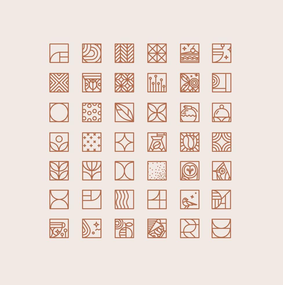 Set of creative modern art deco coffee icons in flat line style drawing on beige background. vector
