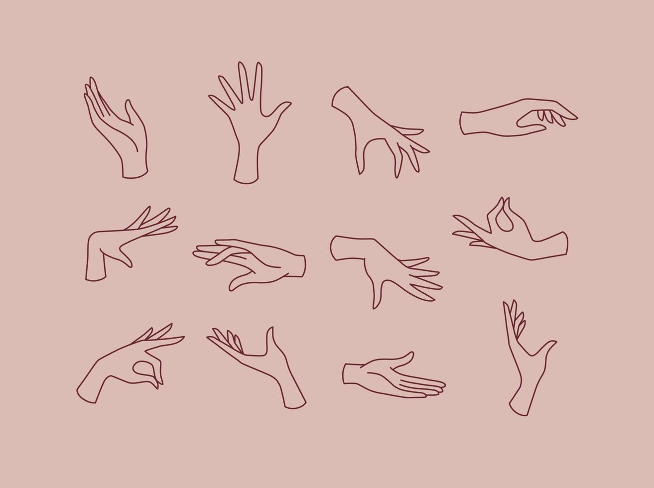 Hands icons drawing in flat style on pink brown background vector