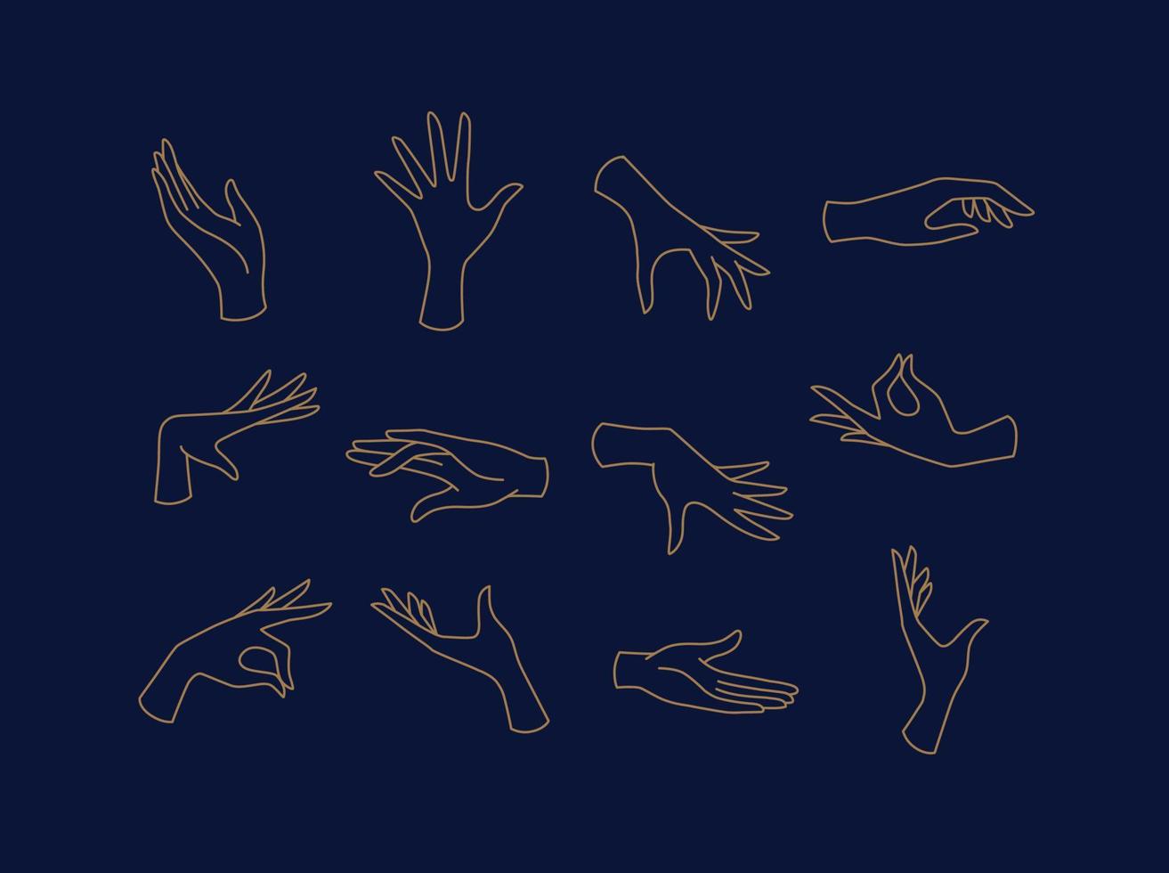 Hands icons drawing in flat style with brown lines on blue background vector