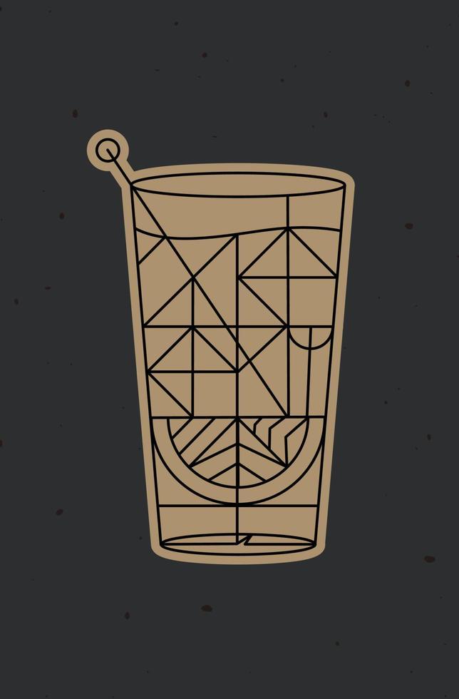 Art deco cocktail tequila drawing in line style on dark background vector