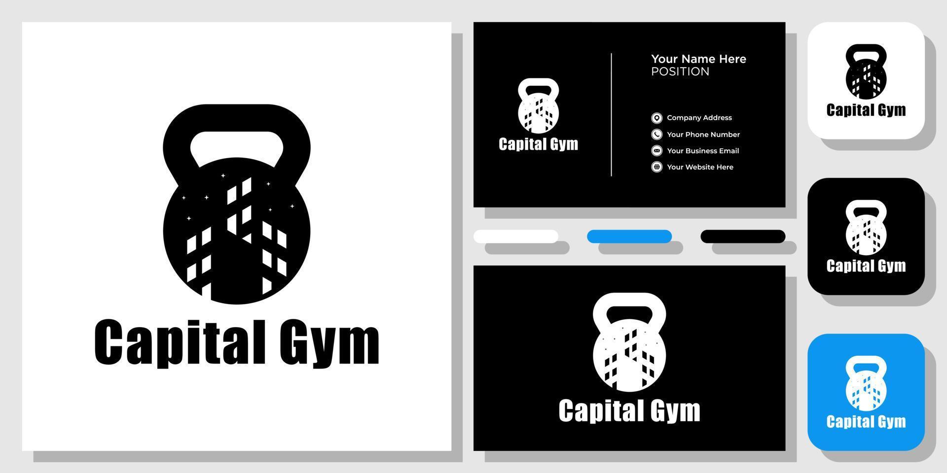 capital gym coaching dumbbell kettlebell city con plantilla de tarjeta de visita vector