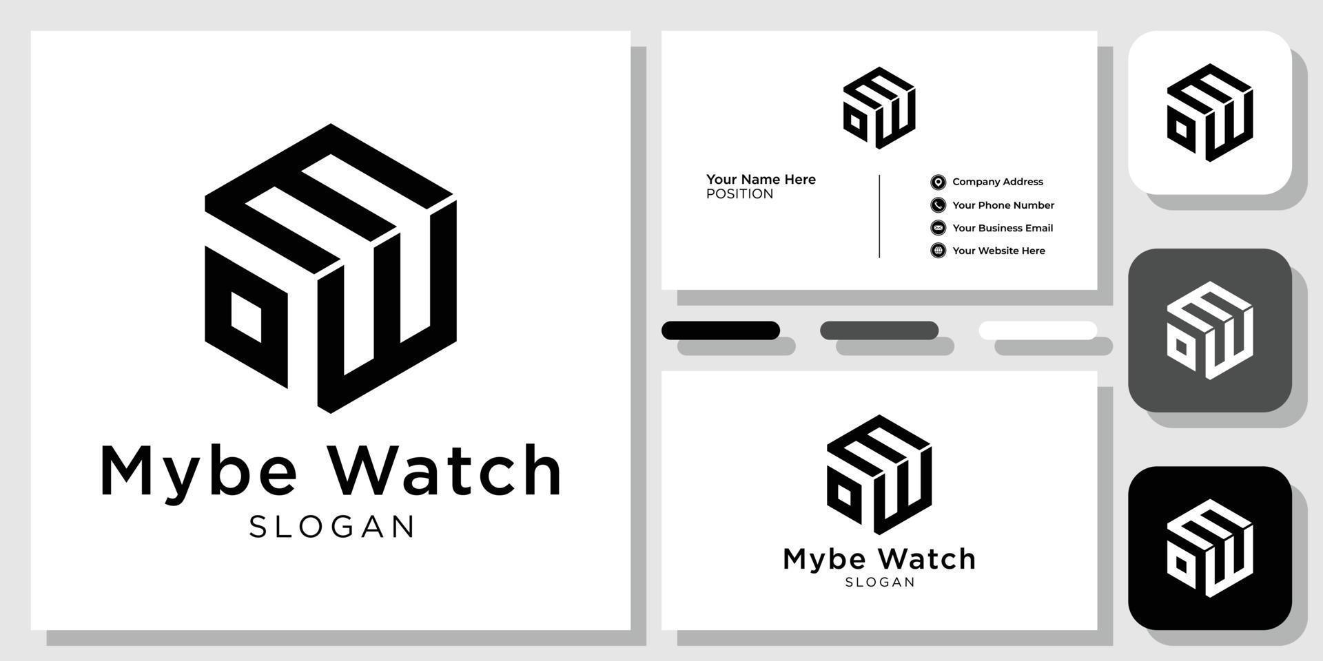 Mybe Watch geometric initials font modern hexagon shape with business card template vector