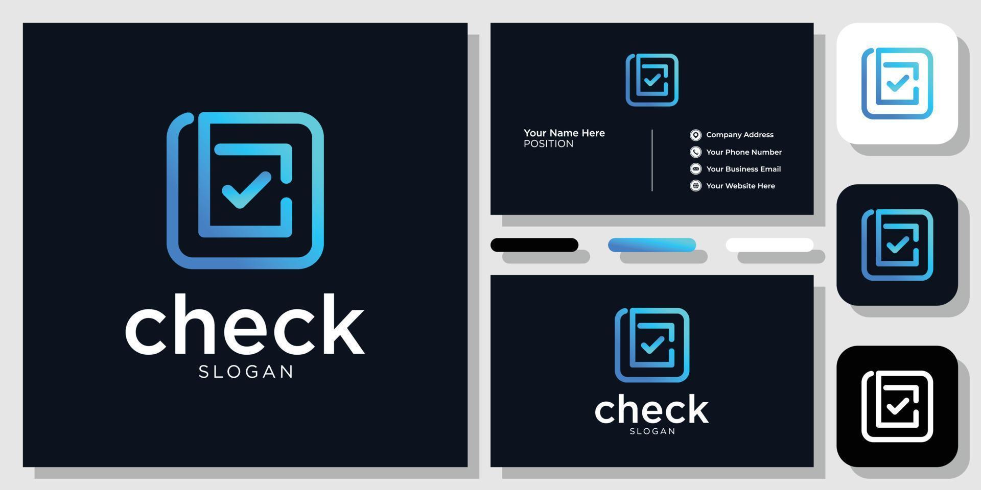 Check symbol square initial tick technology modern with business card template vector