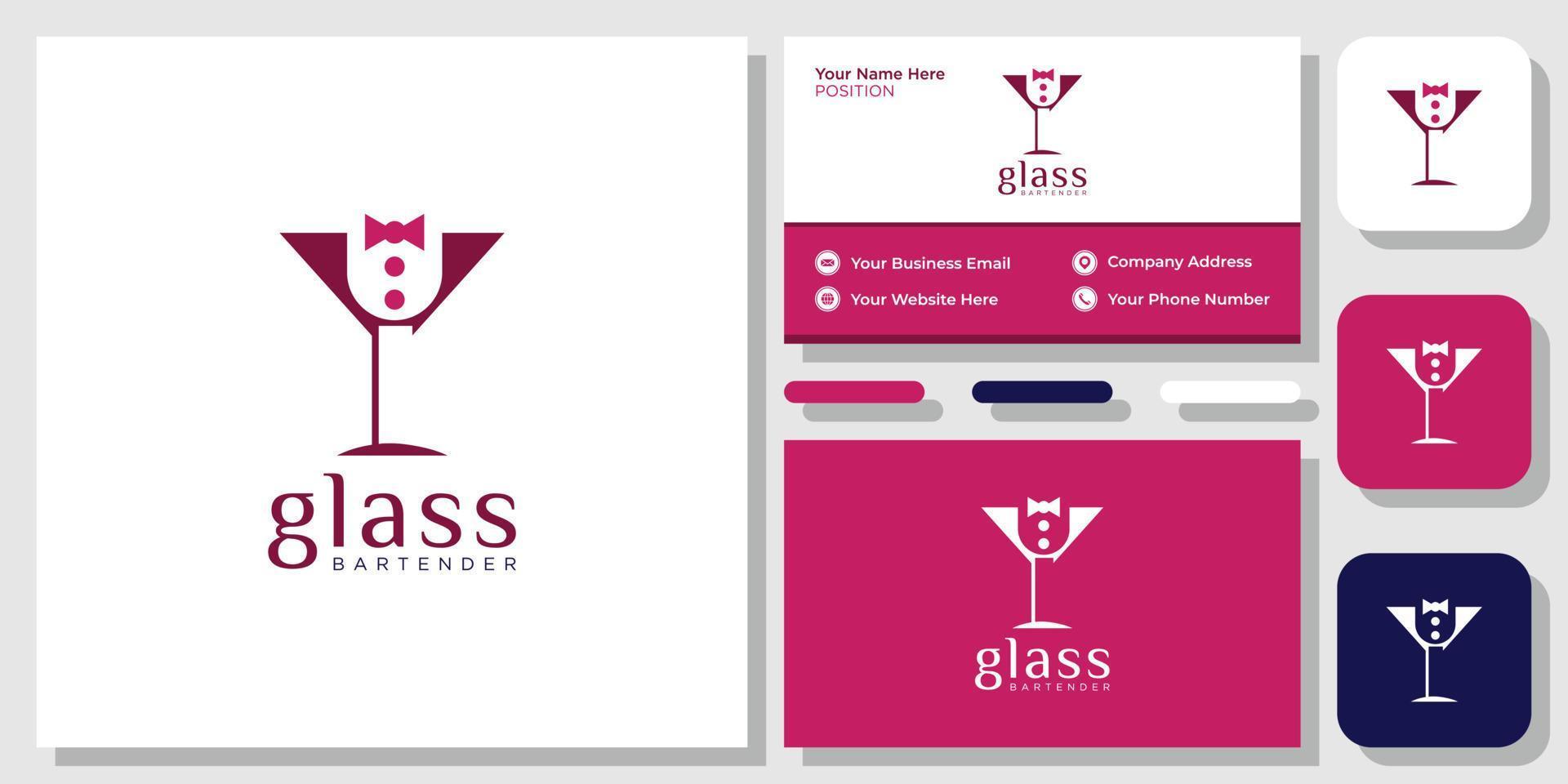 Glass Bartender barkeeper barista cafe cocktail juice ice wine with business card template vector